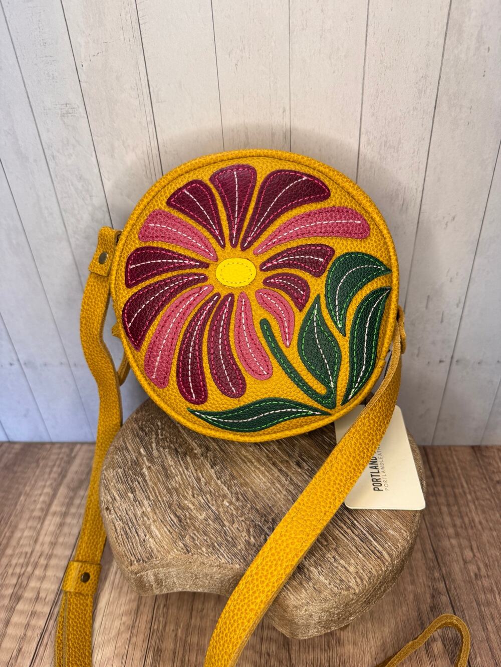Portland Leather Limited Edition Wildflower Circle Crossbody Bag SUNSHINE YELLOW